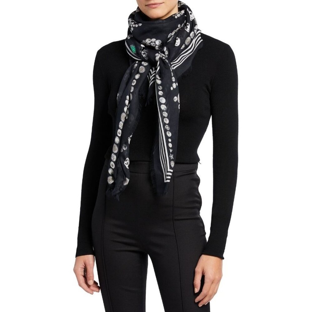 NEW Alexander McQueen Jewelled Skull Scarf - Picture 3 of 6
